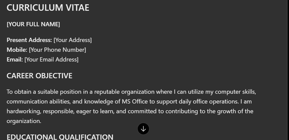 ChatGPT-এর তৈরি CV-র প্রথম খসড়া